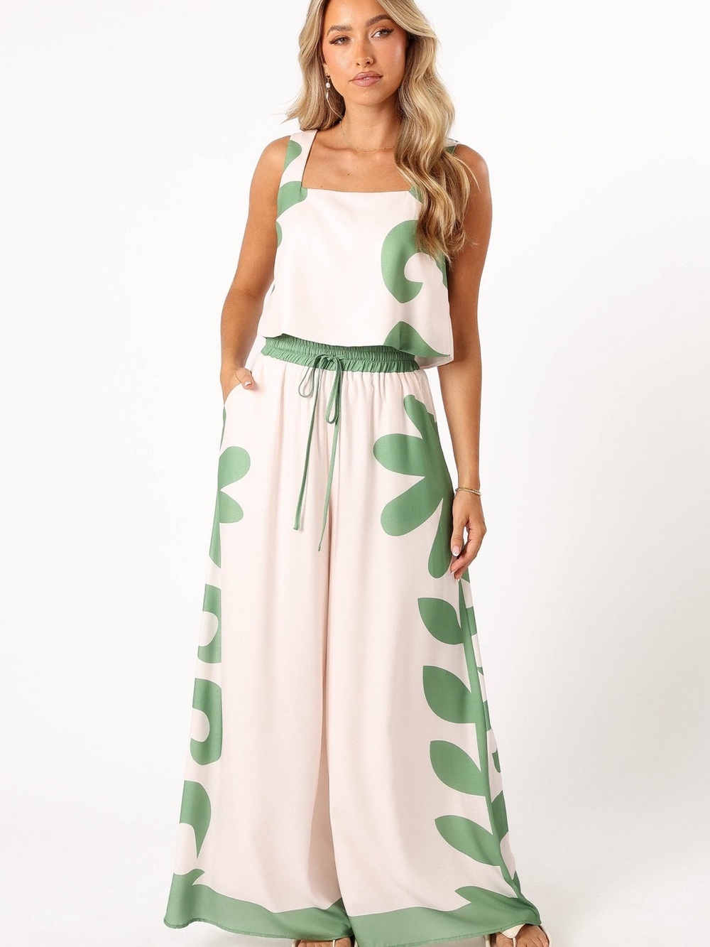 Petal & Pup Cream and Green Timothy Pant Set